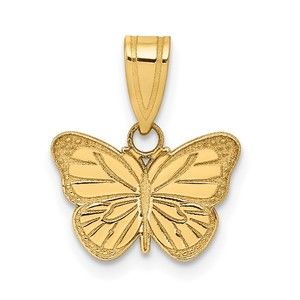 10k Yellow Genuine Gold Laser Cut Butterfly Necklace Charm Pendant